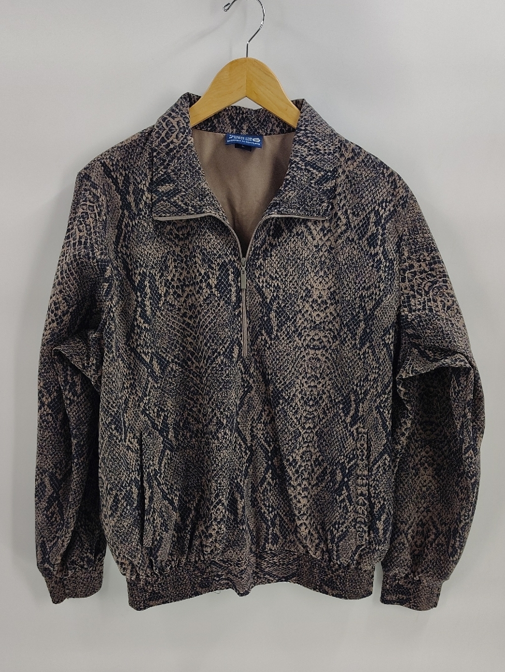 Sunderland of Scotland Classic Pullover Large Snakeskin Print Black Tan 1/4 Zip